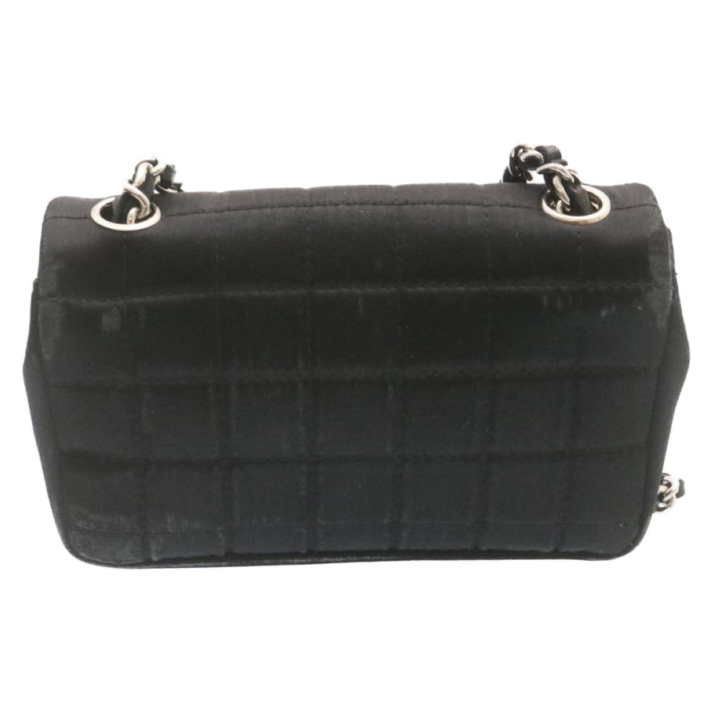 CHANEL Choco Bar Rouge Racket Linestone Shoulder Bag Satin Black CC  24559A