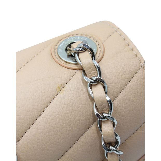 CHANEL Nude Chevron Flap Bag With Silver Hardware