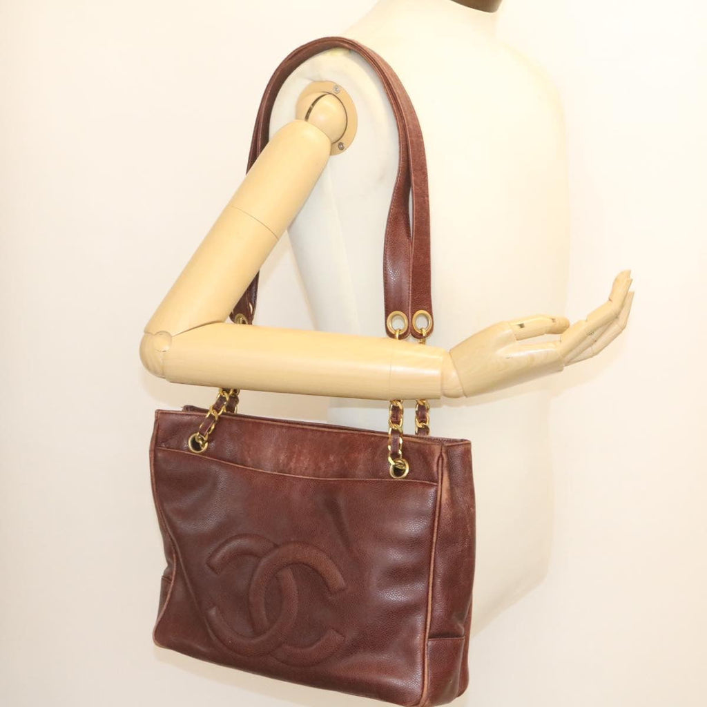CHANEL Caviar Skin Turn Lock Chain Shoulder Bag Bordeaux CC  24807A
