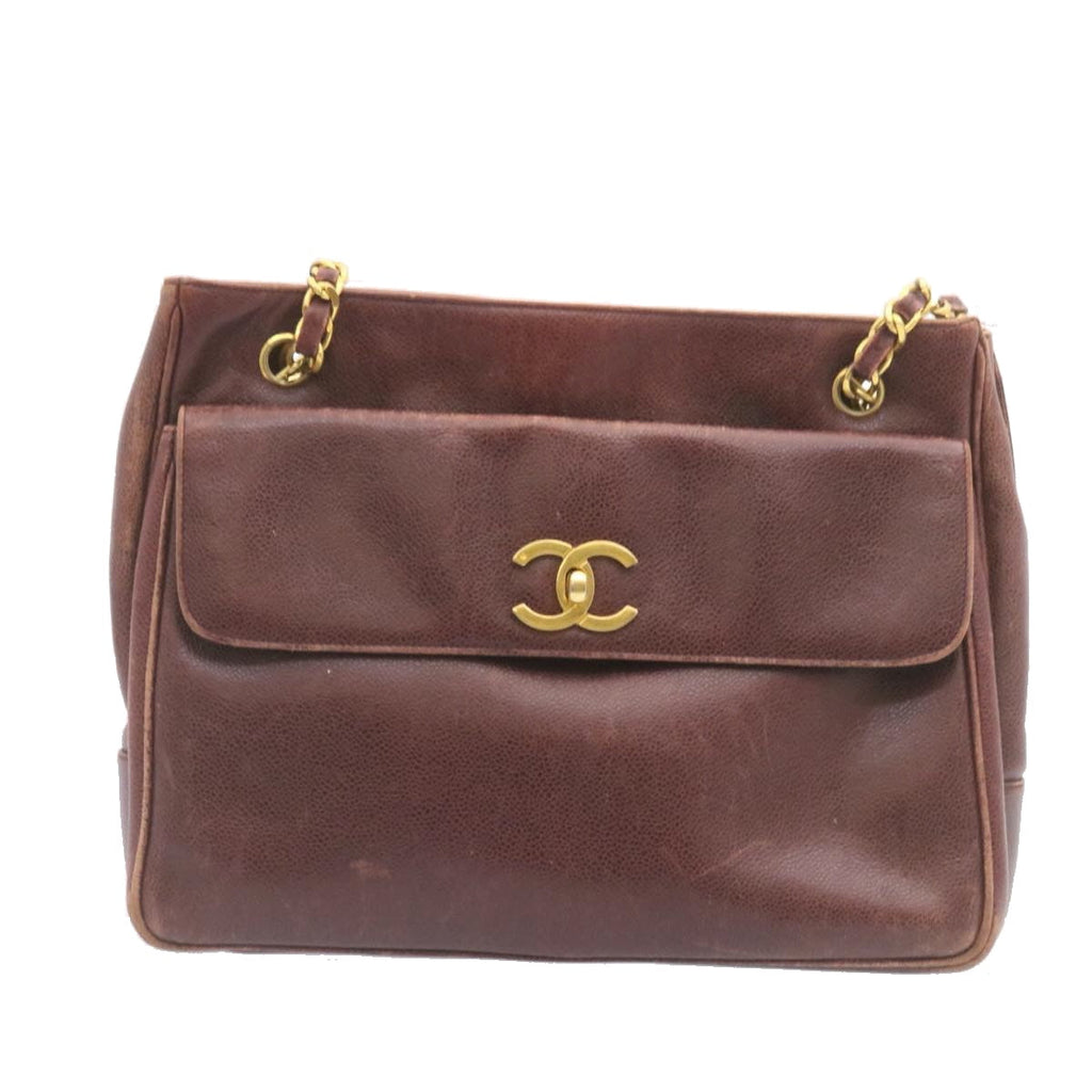 CHANEL Caviar Skin Turn Lock Chain Shoulder Bag Bordeaux CC  24807A