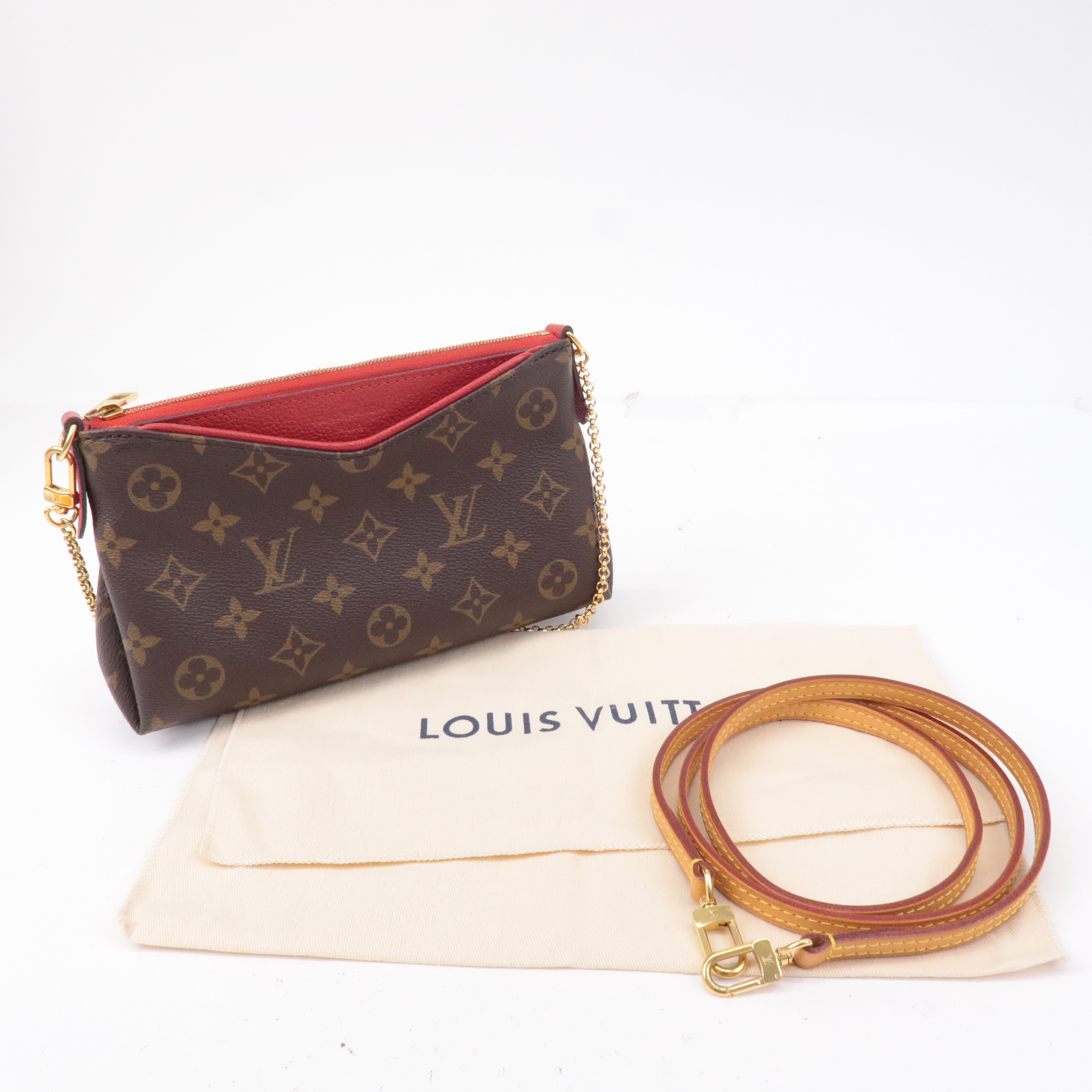 Louis Vuitton Monogram Pallas Clutch 2Way Bag Cerise M41638