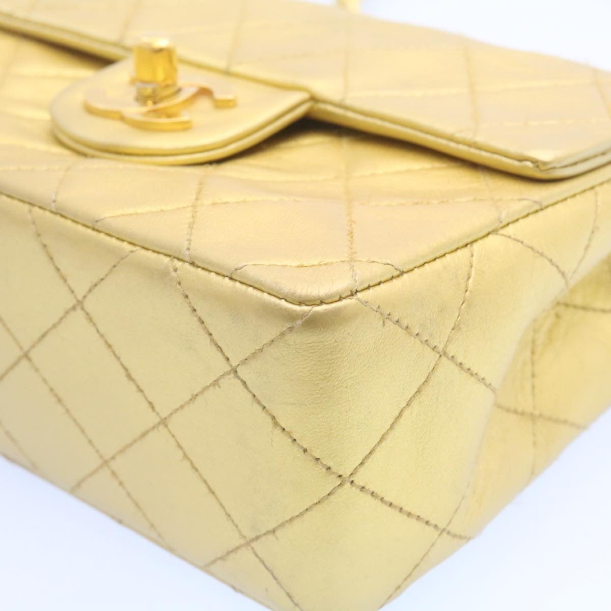 CHANEL Matelasse Chain Flap Shoulder Bag Leather Gold CC  25305A