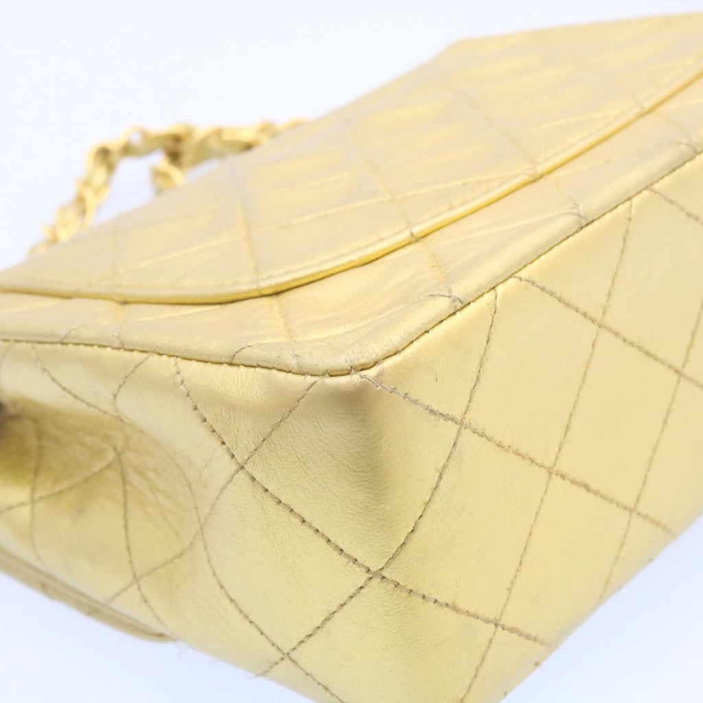 CHANEL Matelasse Chain Flap Shoulder Bag Leather Gold CC  25305A