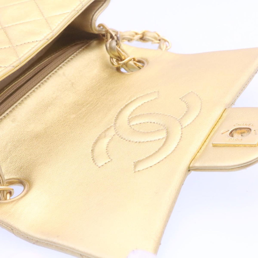 CHANEL Matelasse Chain Flap Shoulder Bag Leather Gold CC  25305A