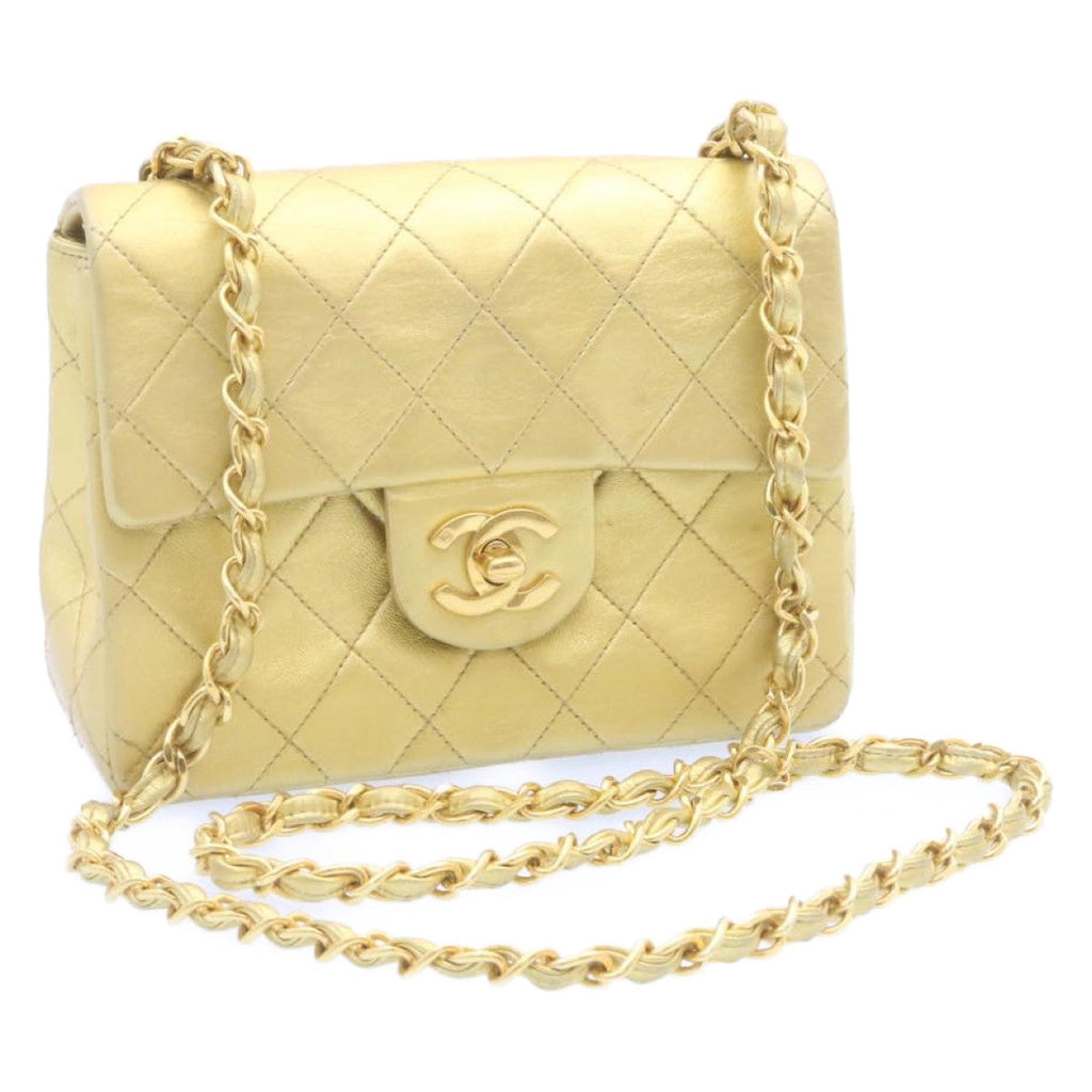CHANEL Matelasse Chain Flap Shoulder Bag Leather Gold CC  25305A