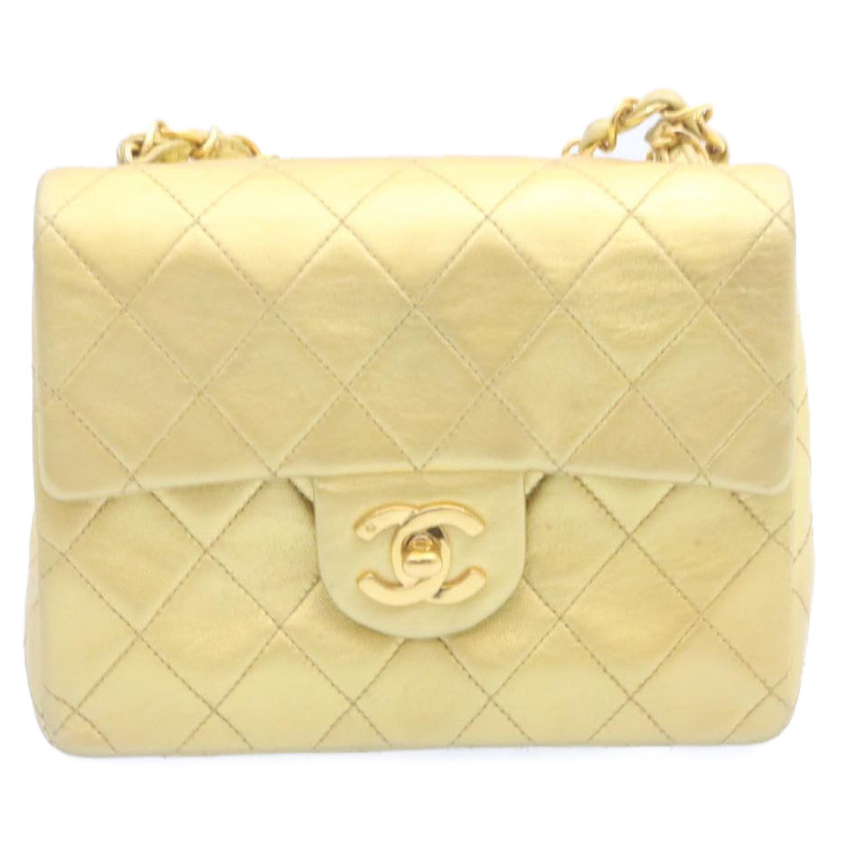 CHANEL Matelasse Chain Flap Shoulder Bag Leather Gold CC  25305A