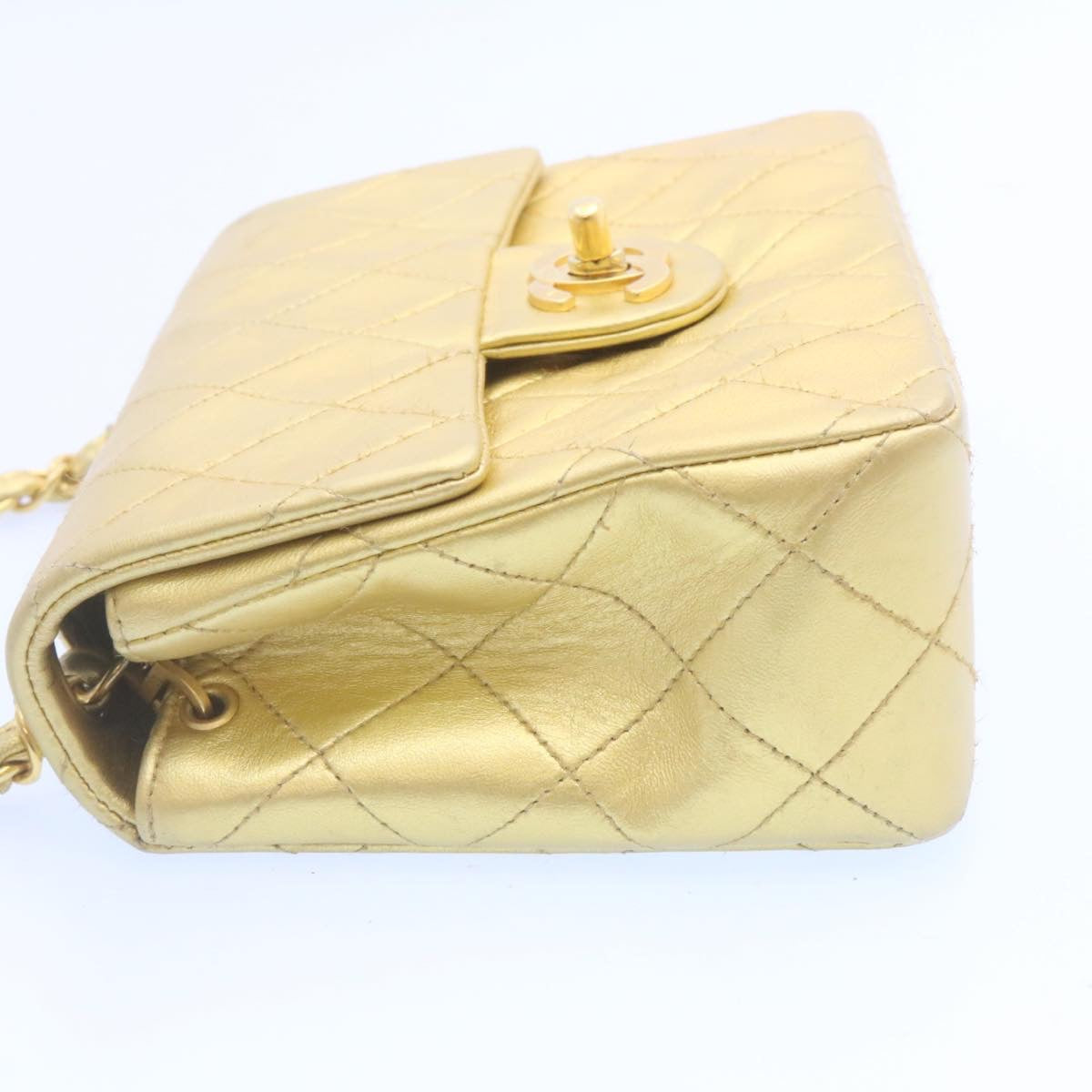 CHANEL Matelasse Chain Flap Shoulder Bag Leather Gold CC  25305A