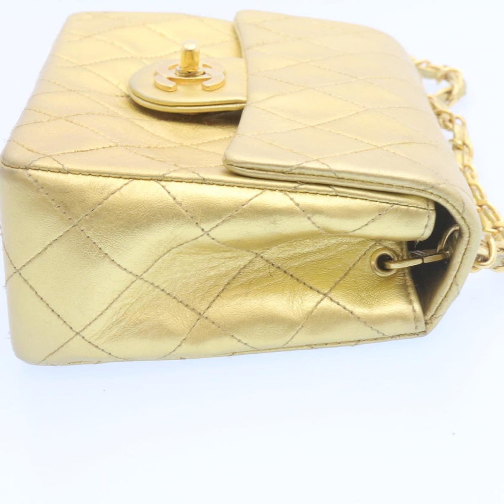 CHANEL Matelasse Chain Flap Shoulder Bag Leather Gold CC Auth 25305A