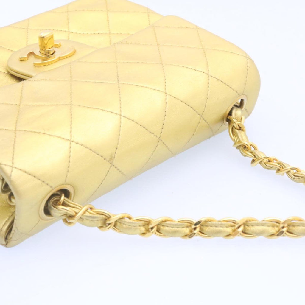 CHANEL Matelasse Chain Flap Shoulder Bag Leather Gold CC  25305A