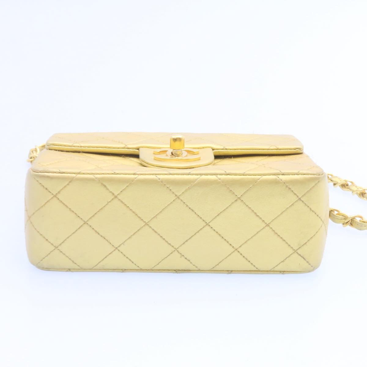 CHANEL Matelasse Chain Flap Shoulder Bag Leather Gold CC  25305A