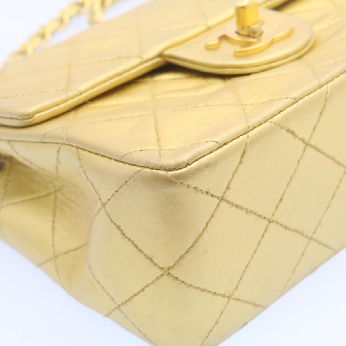 CHANEL Matelasse Chain Flap Shoulder Bag Leather Gold CC  25305A