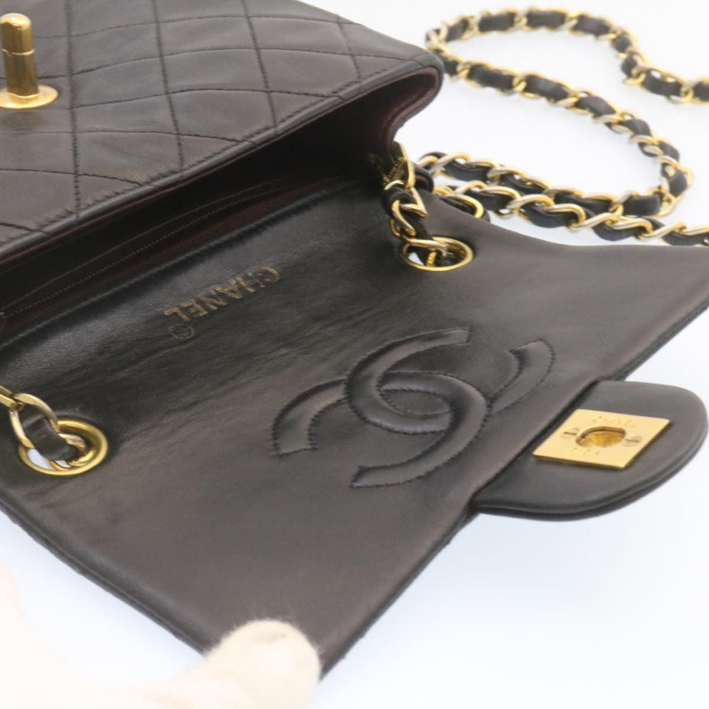 CHANEL Lamb Skin Matelasse Chain Flap Shoulder Bag Black CC  25502A