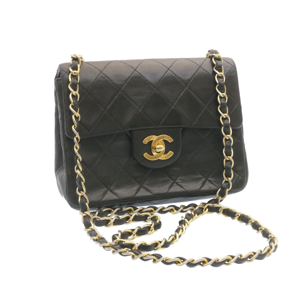 CHANEL Lamb Skin Matelasse Chain Flap Shoulder Bag Black CC  25502A