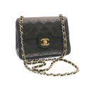 CHANEL Lamb Skin Matelasse Chain Flap Shoulder Bag Black CC  25502A