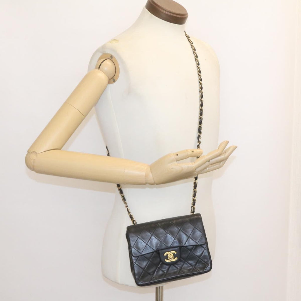CHANEL Lamb Skin Matelasse Chain Flap Shoulder Bag Black CC  25502A