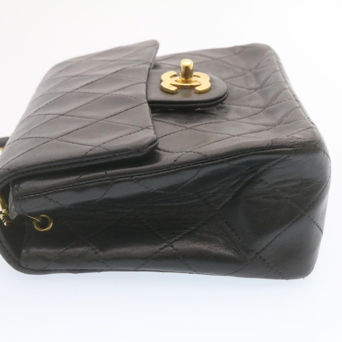 CHANEL Lamb Skin Matelasse Chain Flap Shoulder Bag Black CC  25502A