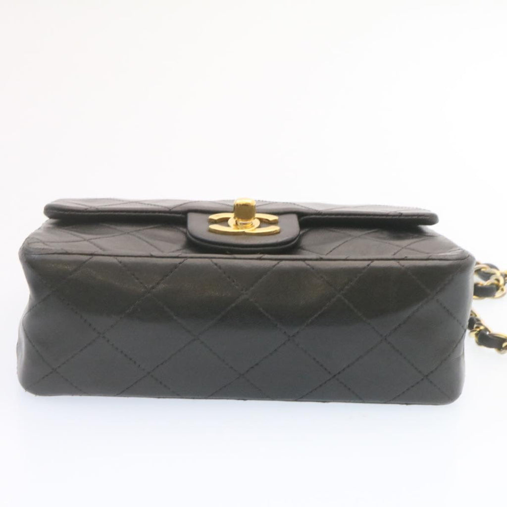 CHANEL Lamb Skin Matelasse Chain Flap Shoulder Bag Black CC  25502A