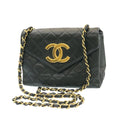 CHANEL Lamb Skin Matelasse Chain Shoulder Bag Black CC  25810A