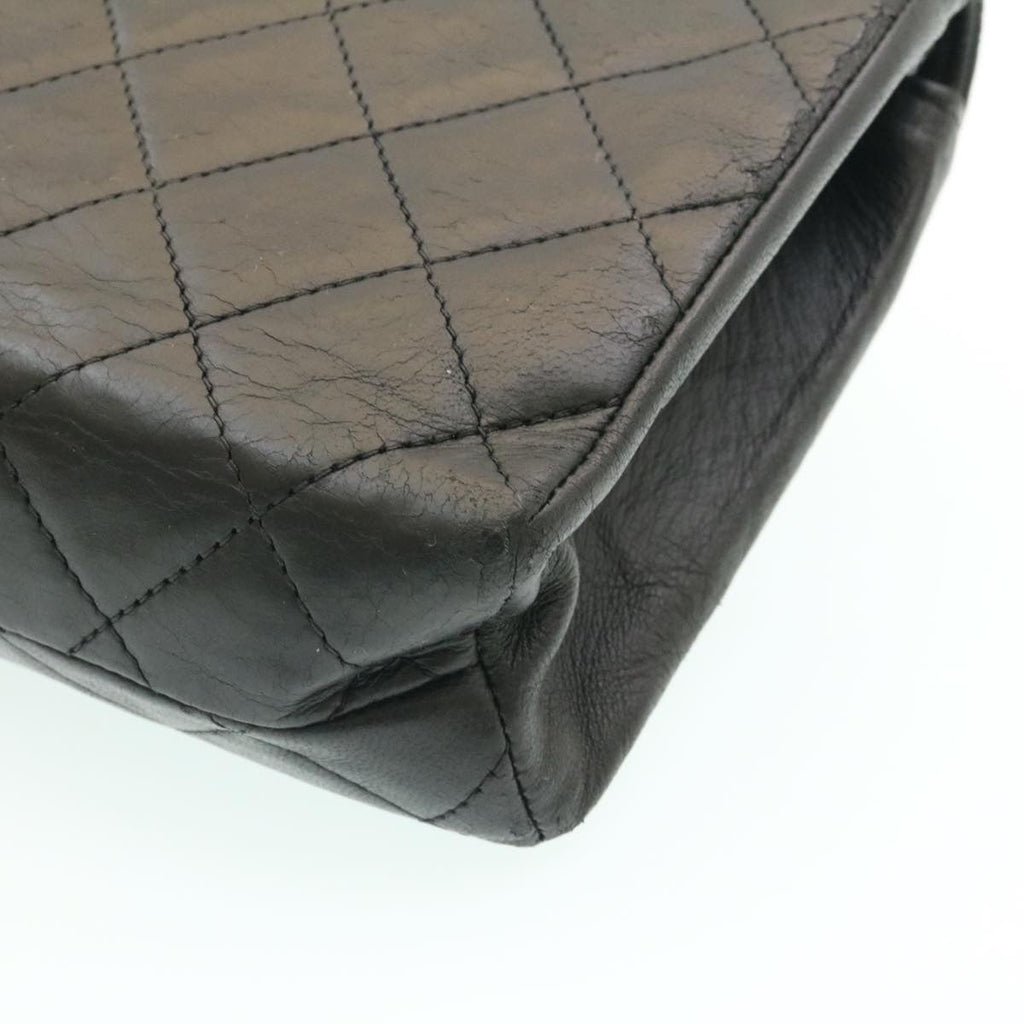 CHANEL Lamb Skin Matelasse Chain Shoulder Bag Black CC Auth 25810A