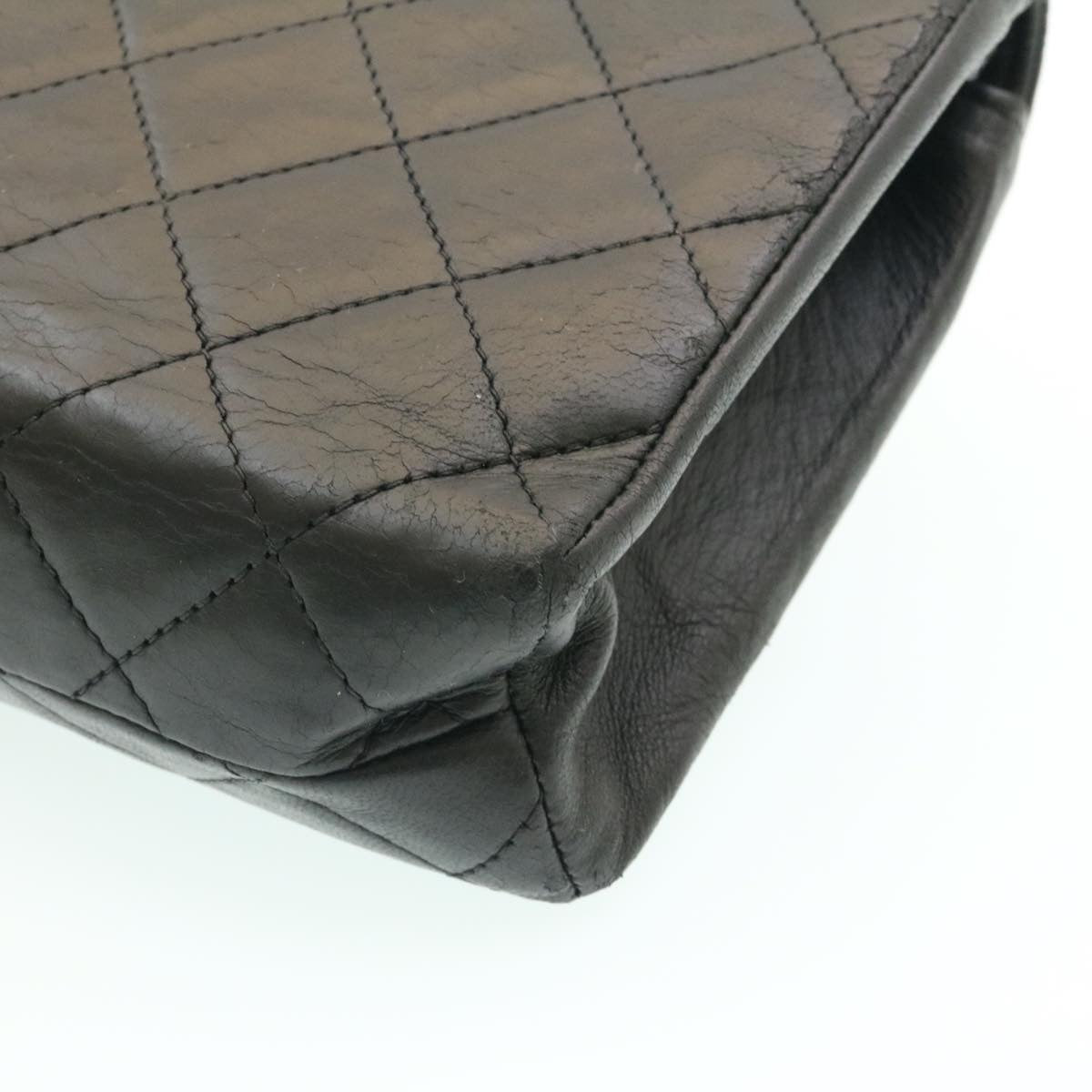 CHANEL Lamb Skin Matelasse Chain Shoulder Bag Black CC Auth 25810A