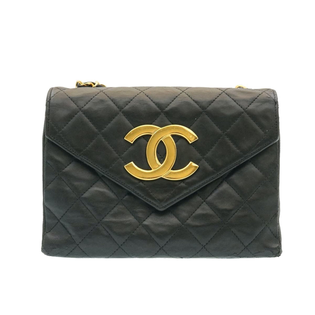 CHANEL Lamb Skin Matelasse Chain Shoulder Bag Black CC  25810A