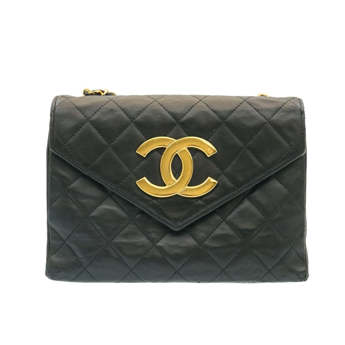 CHANEL Lamb Skin Matelasse Chain Shoulder Bag Black CC  25810A