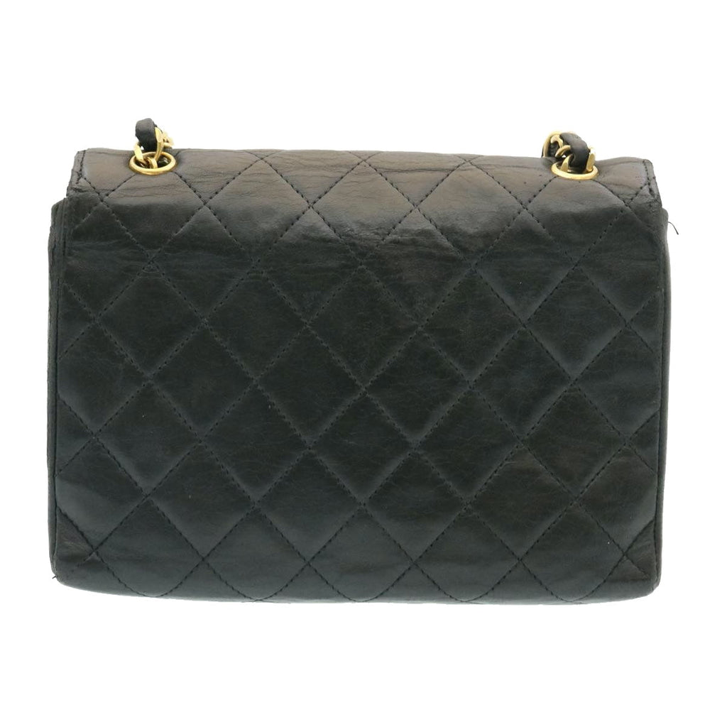 CHANEL Lamb Skin Matelasse Chain Shoulder Bag Black CC  25810A