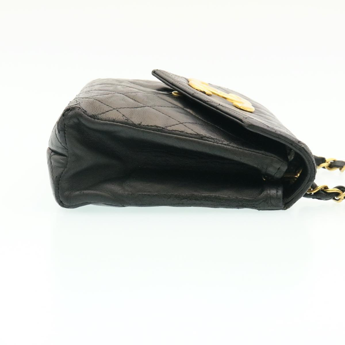 CHANEL Lamb Skin Matelasse Chain Shoulder Bag Black CC  25810A