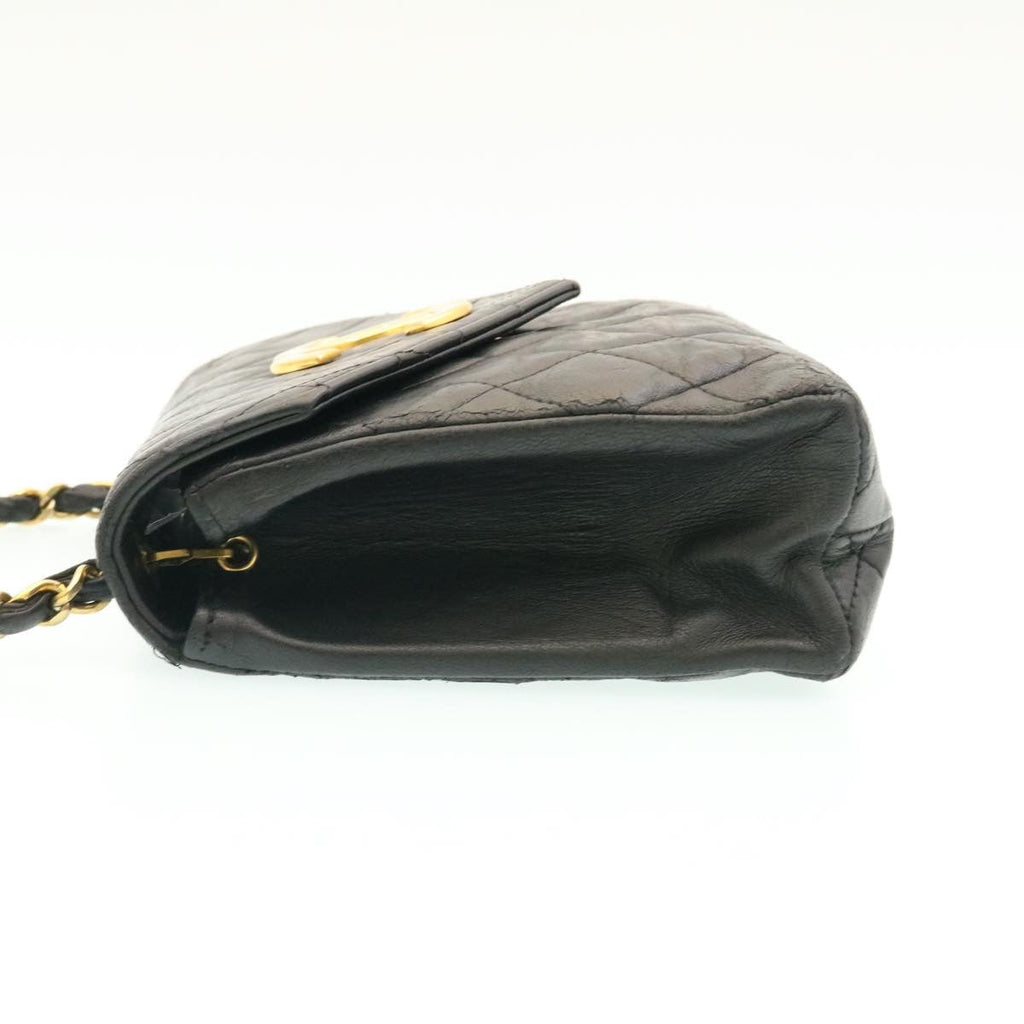 CHANEL Lamb Skin Matelasse Chain Shoulder Bag Black CC  25810A