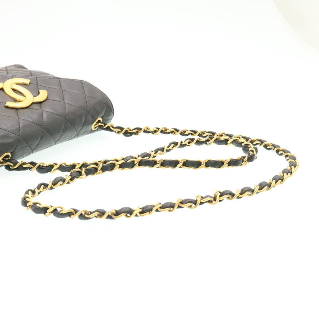 CHANEL Lamb Skin Matelasse Chain Shoulder Bag Black CC  25810A
