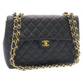 CHANEL Big Matelasse Flap Chain Shoulder Bag Caviar Skin Black Gold  25984A