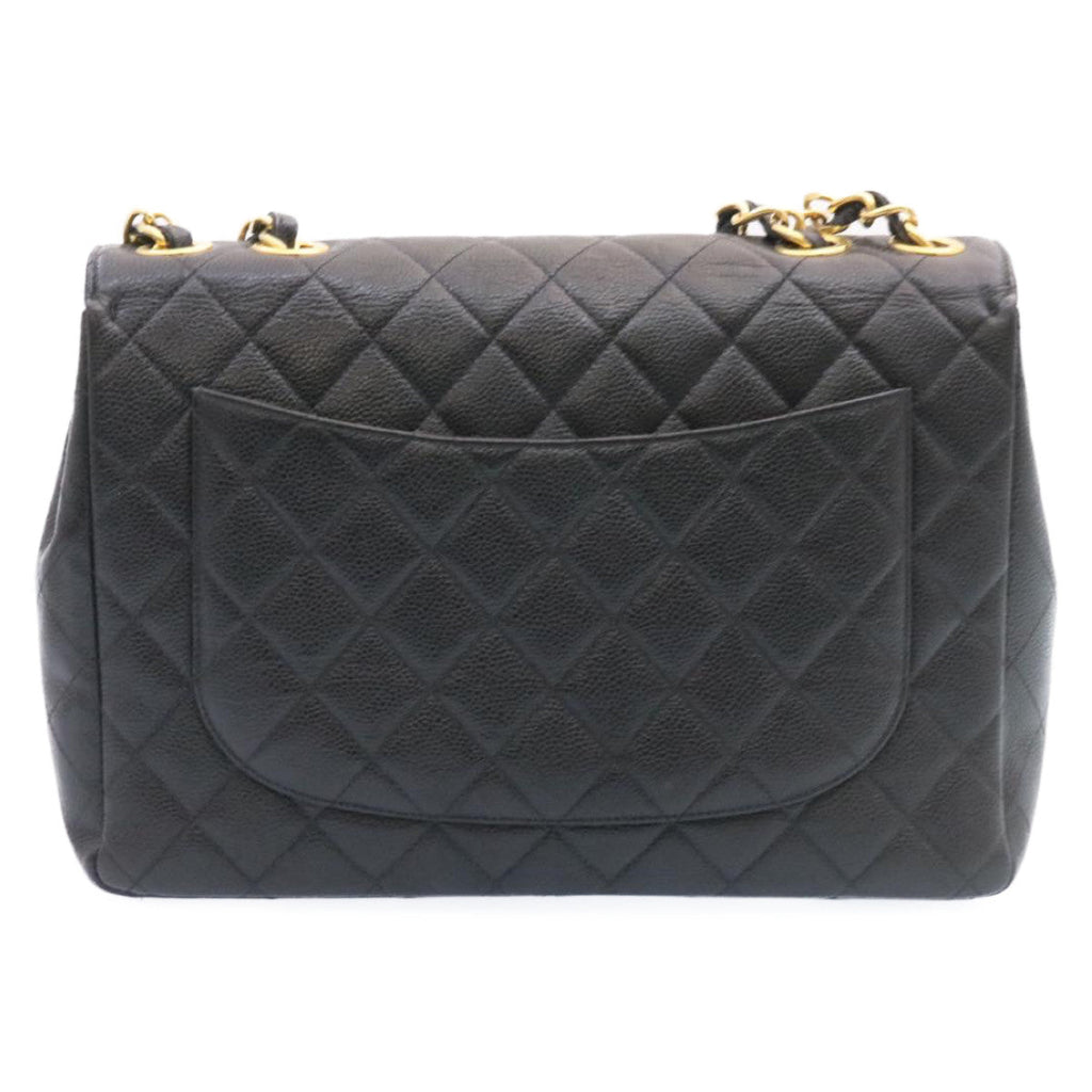CHANEL Big Matelasse Flap Chain Shoulder Bag Caviar Skin Black Gold  25984A