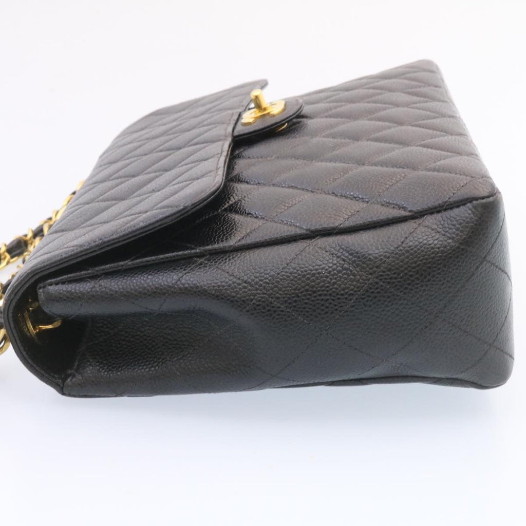 CHANEL Big Matelasse Flap Chain Shoulder Bag Caviar Skin Black Gold  25984A