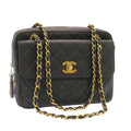 CHANEL Lamb Skin Matelasse Chain Shoulder Bag Black Gold CC  26128A