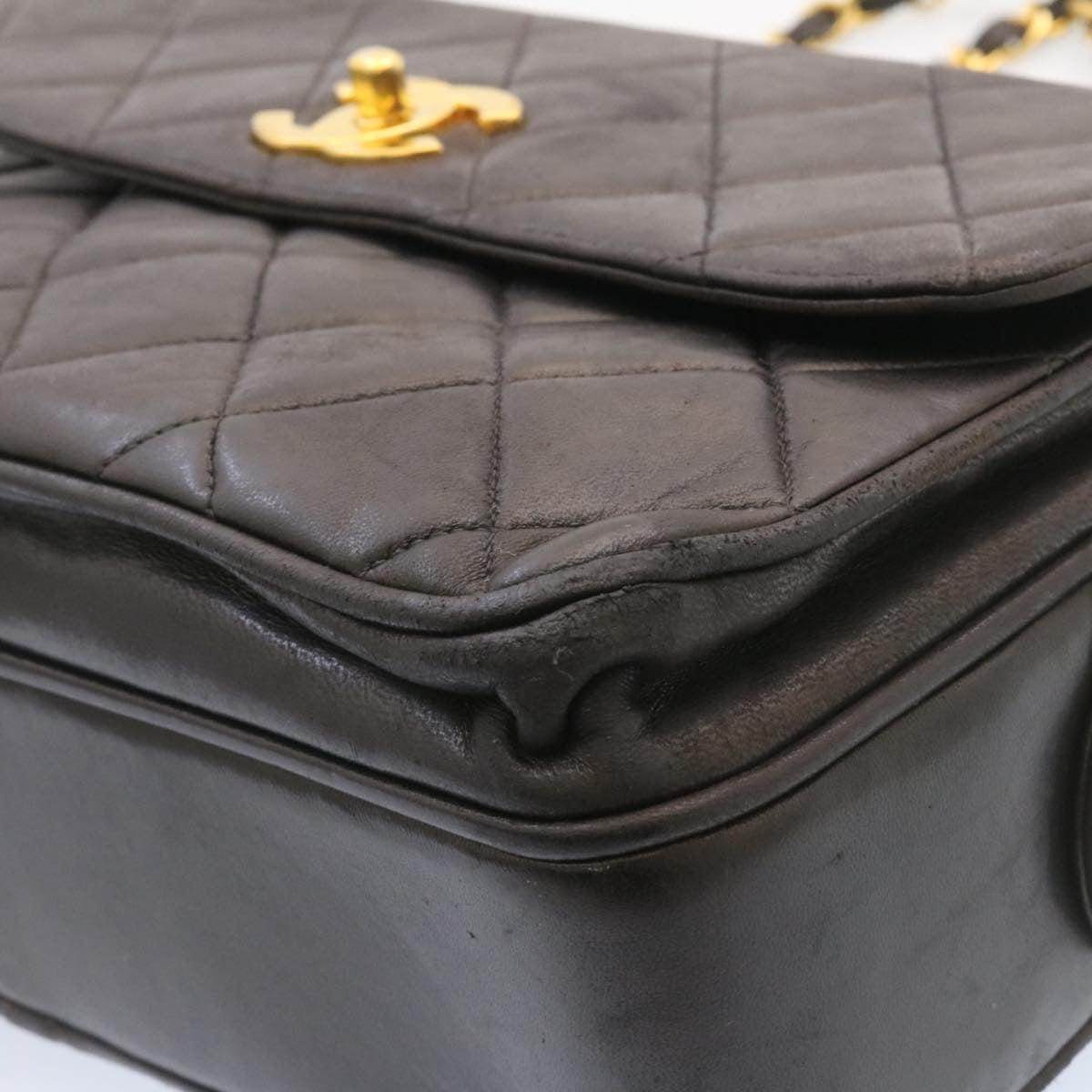 CHANEL Lamb Skin Matelasse Chain Shoulder Bag Black Gold CC  26128A