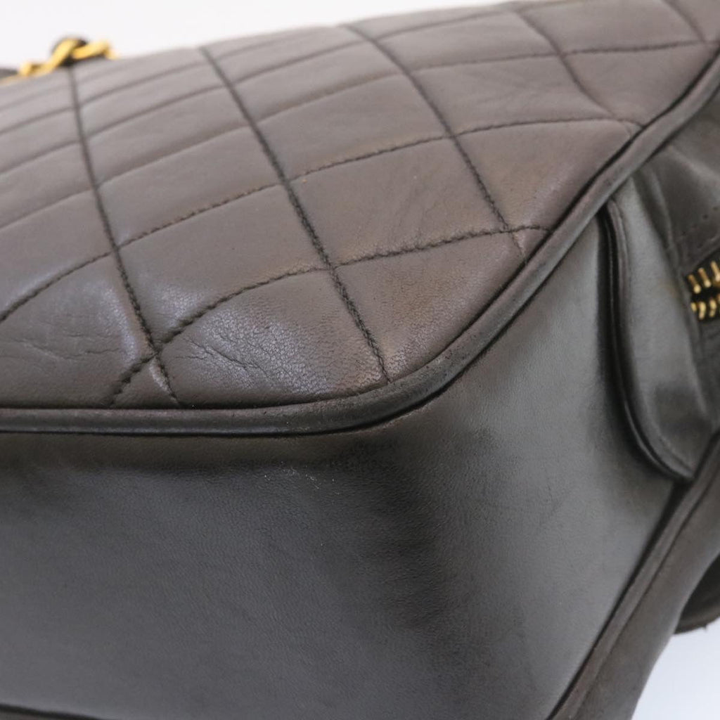 CHANEL Lamb Skin Matelasse Chain Shoulder Bag Black Gold CC  26128A