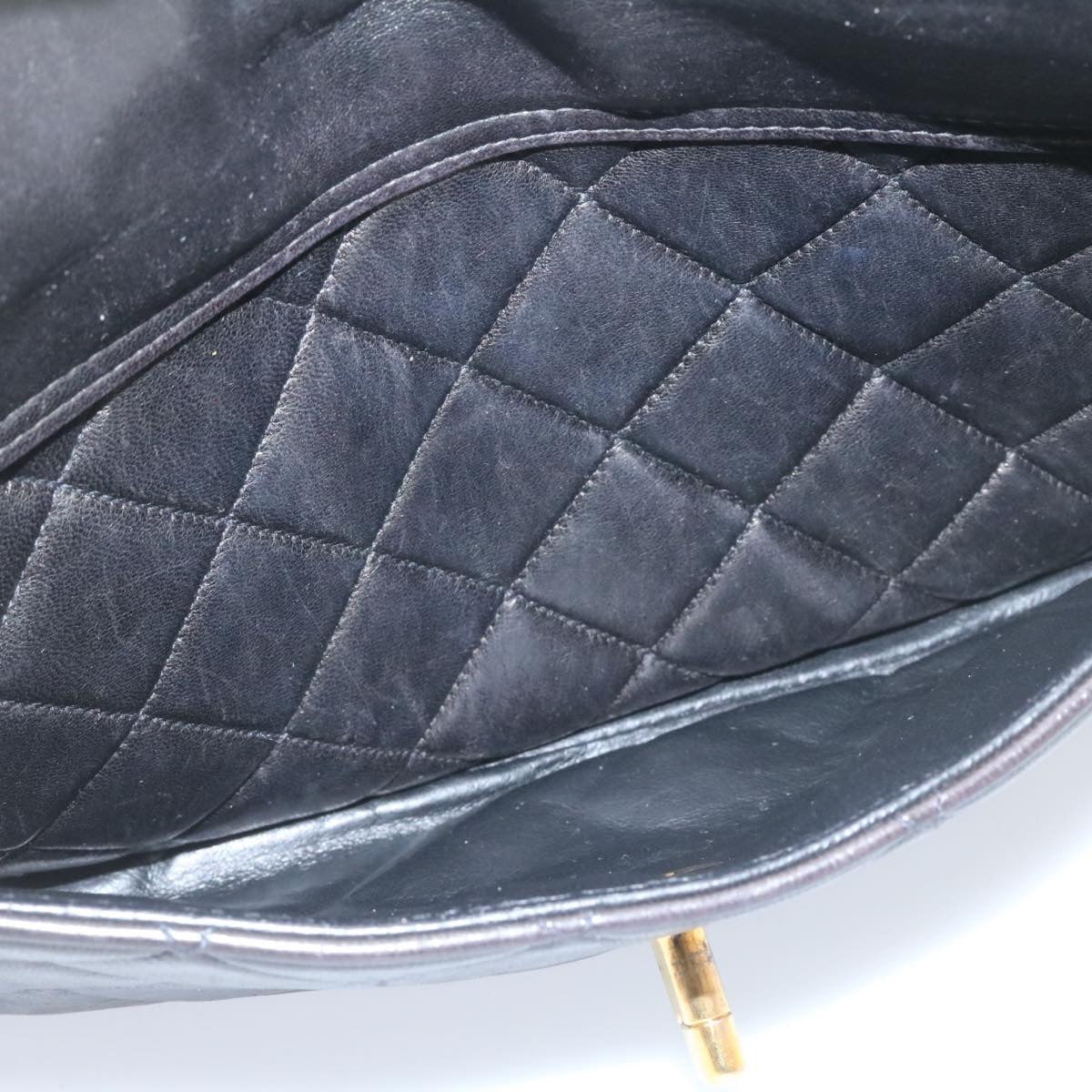 CHANEL Lamb Skin Matelasse Chain Shoulder Bag Black Gold CC  26128A