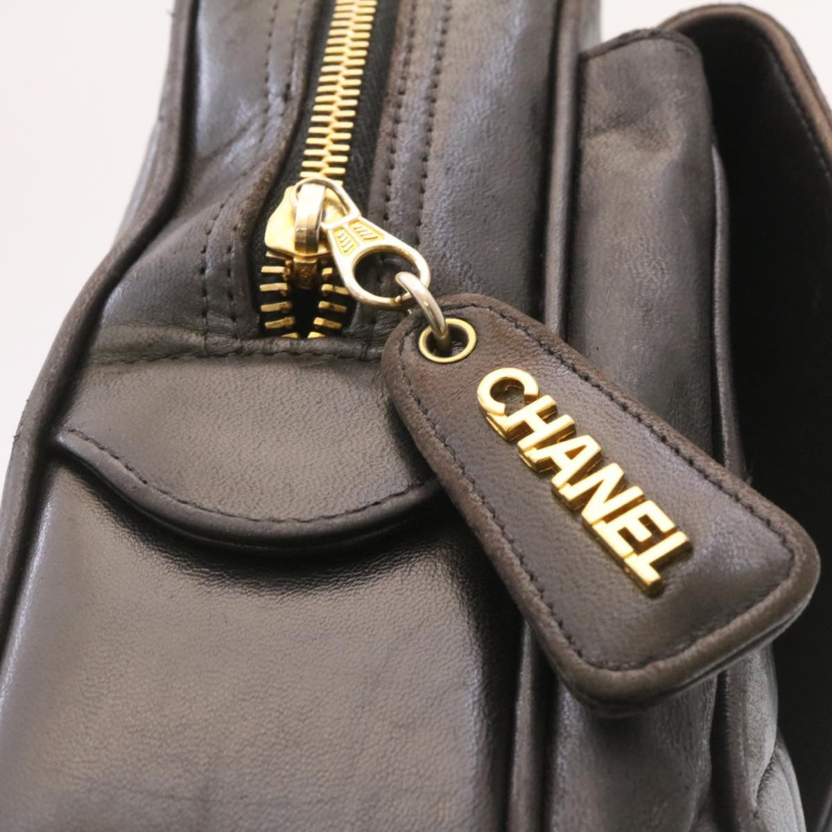 CHANEL Lamb Skin Matelasse Chain Shoulder Bag Black Gold CC  26128A