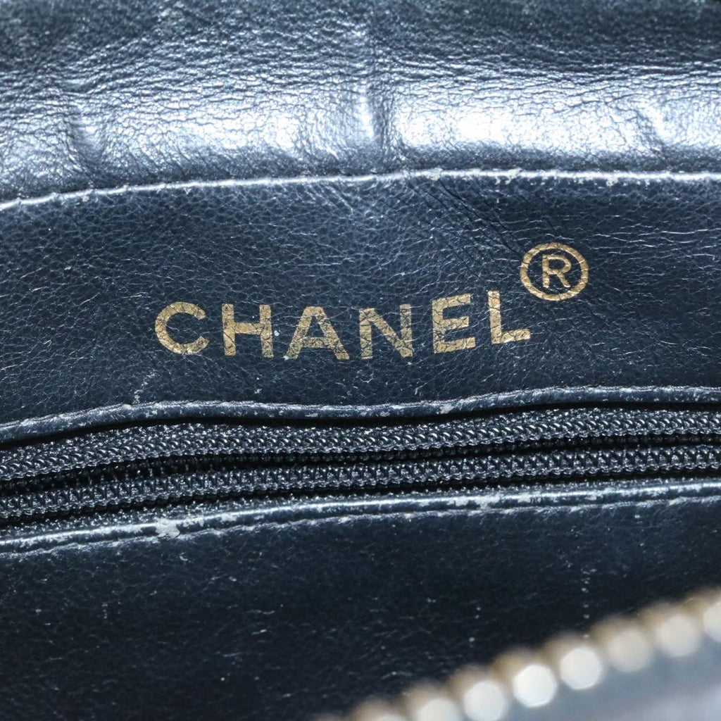 CHANEL Lamb Skin Matelasse Chain Shoulder Bag Black Gold CC  26128A