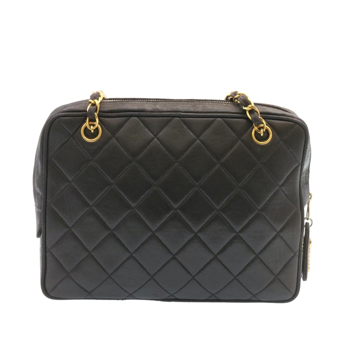 CHANEL Lamb Skin Matelasse Chain Shoulder Bag Black Gold CC  26128A