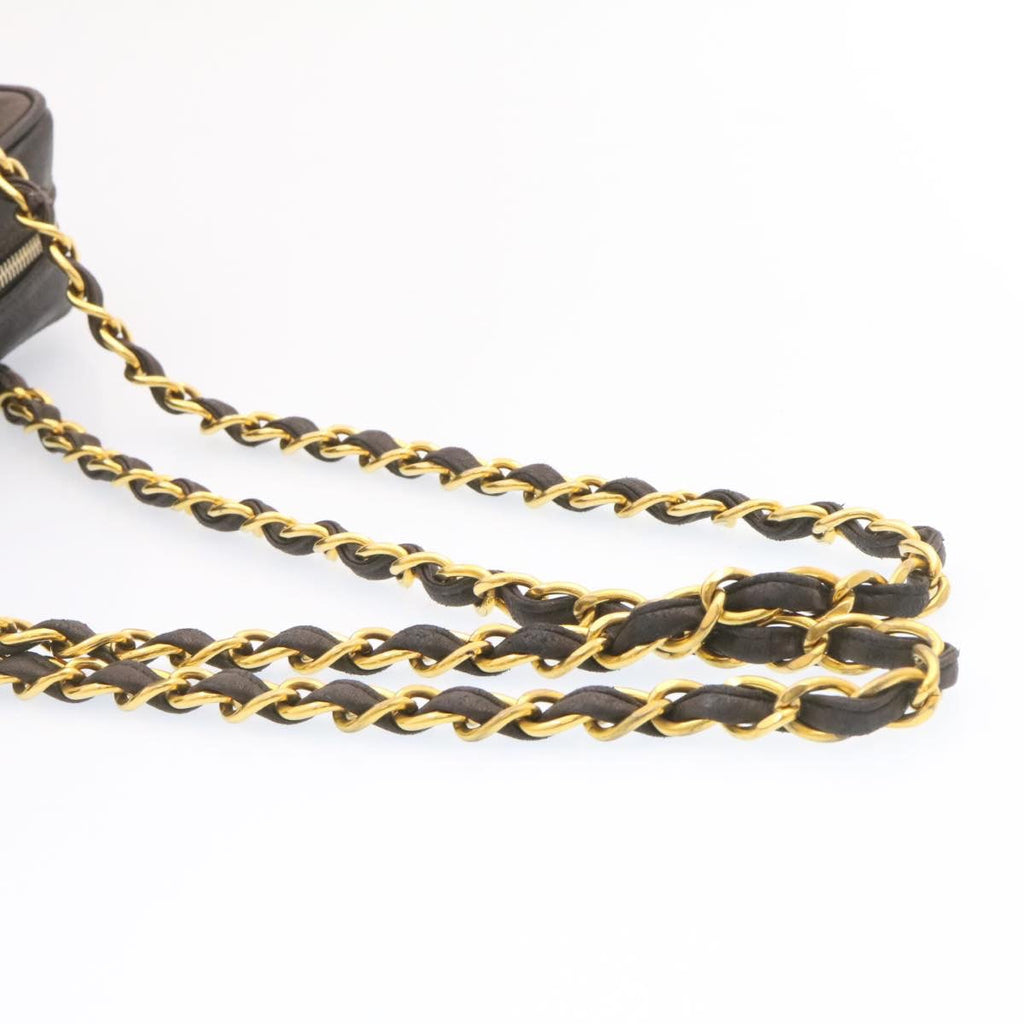 CHANEL Lamb Skin Matelasse Chain Shoulder Bag Black Gold CC  26128A