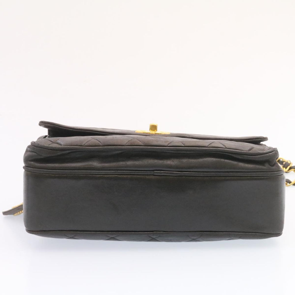 CHANEL Lamb Skin Matelasse Chain Shoulder Bag Black Gold CC  26128A