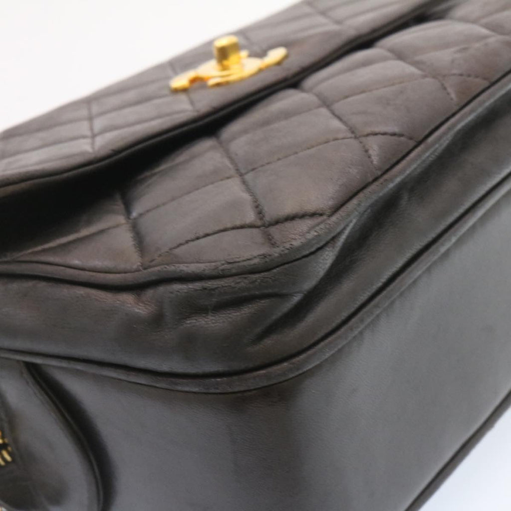 CHANEL Lamb Skin Matelasse Chain Shoulder Bag Black Gold CC  26128A