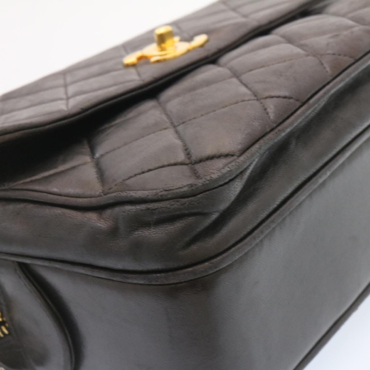 CHANEL Lamb Skin Matelasse Chain Shoulder Bag Black Gold CC  26128A