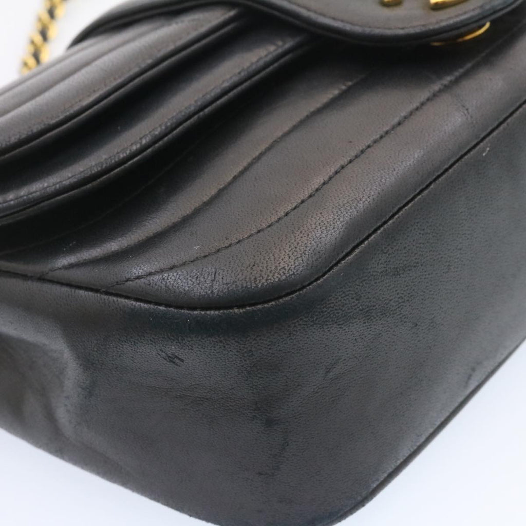 CHANEL Lamb Skin Double Flap Chain Shoulder Bag Black CC  26207A