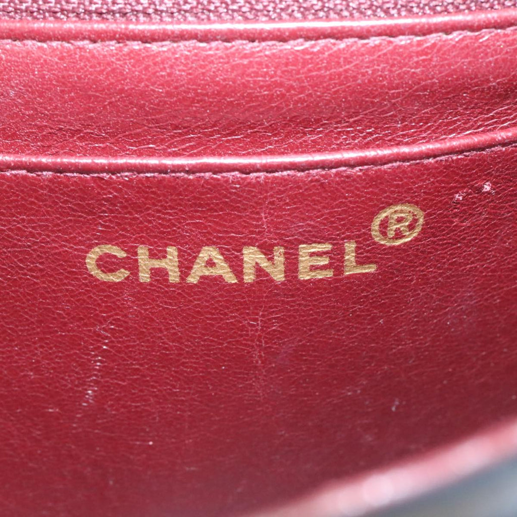 CHANEL Lamb Skin Double Flap Chain Shoulder Bag Black CC  26207A