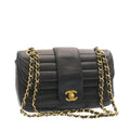 CHANEL Lamb Skin Double Flap Chain Shoulder Bag Black CC  26207A