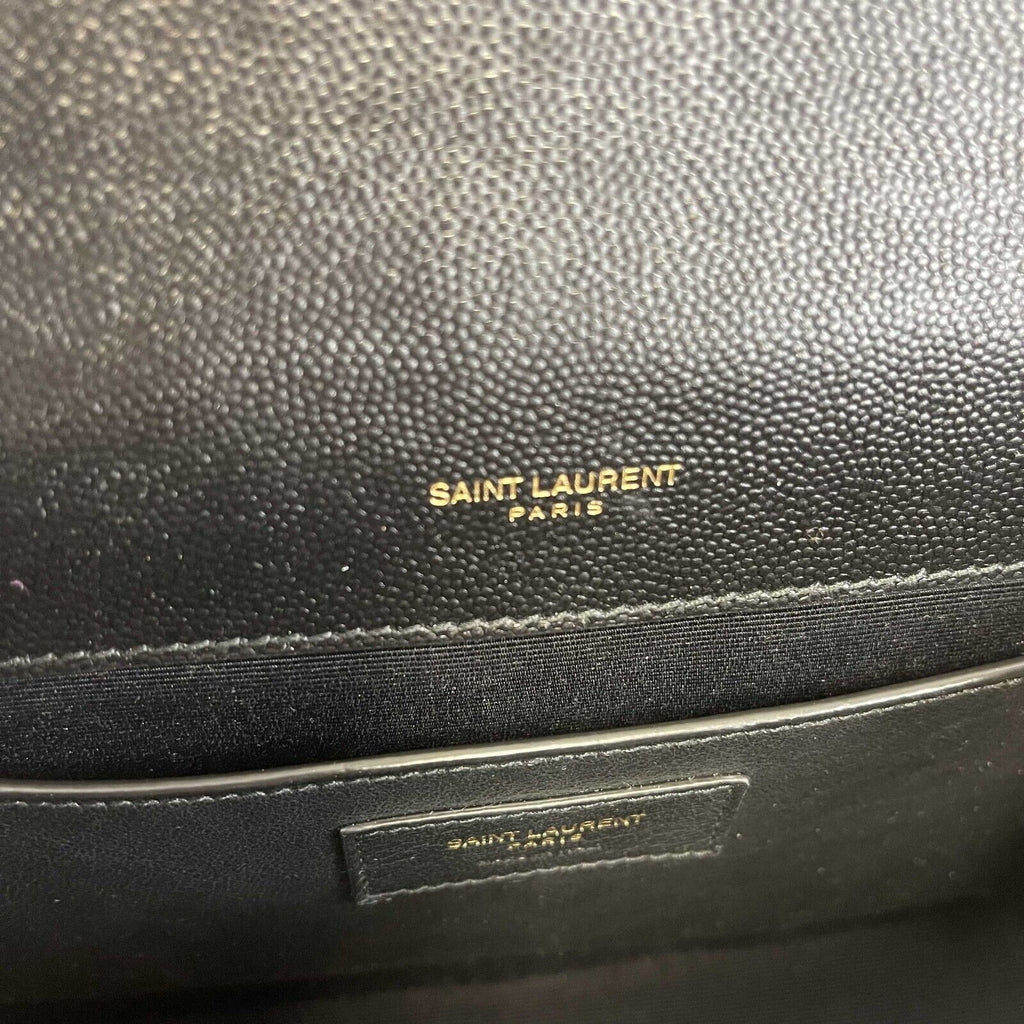 SAINT LAURENT Black Medium Triquilt Envelope Chain Grain de Poudre Shoulder Bag