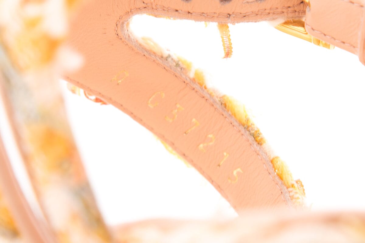 Chanel Orange Tweed Heeled Sandals SZ 37.5