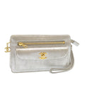 CHANEL Clutch Bag Leather Silver CC  26857